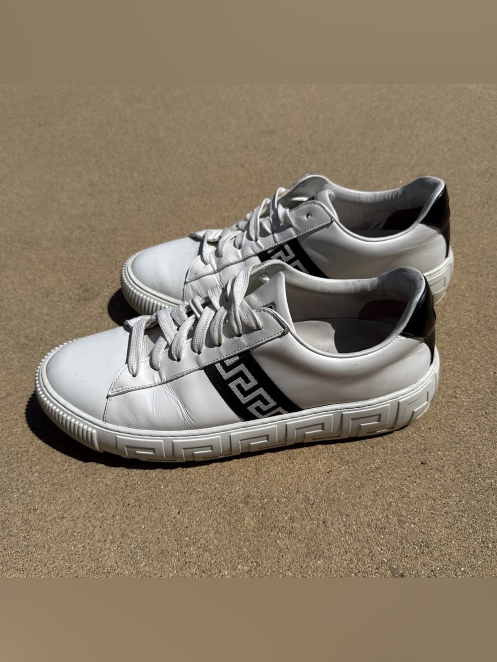 Versace White/Black La Greca Striped Logo Sneakers - 9 US - 42 Euro
